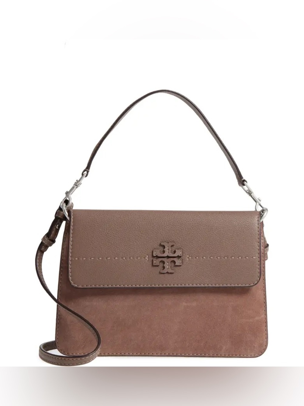Tory Burch McGraw Taupe Leather & Suede Shoulder/Crossbody Bag